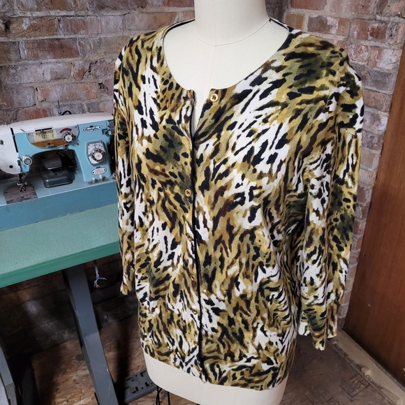 Jones New York Animal print cardigan Large - Picture 2 of 6
